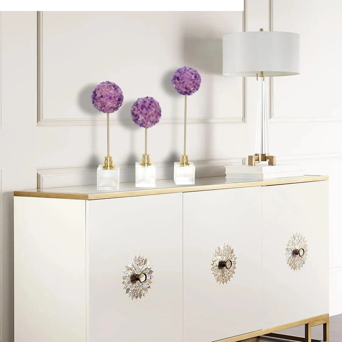 Crystal Flower Natural Amethyst Bulbs Blowball Metal Handicraft Artificial Sculpture Figurine Decorative Figurines