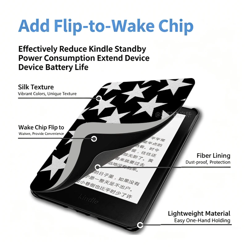 Black White Stars Case For 2022 All New Kindle Basic 11th 2024 RS23CV Paperwhite 12th 11th 10th 7th 6th Generation Smart Cover