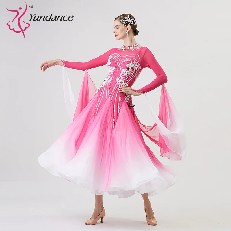 B-21195 New Women Modern Dance Rhinestone Color Diversity Dress Ballroom National Standard Waltz Competition Performance