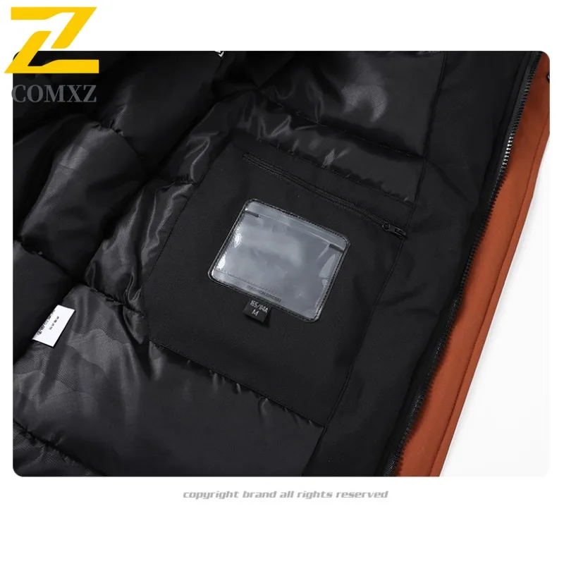 COMXZ Mens Stand Collar Fleece Lined Diamond Quilted Puffer Hooded Jacket Winter American Style Waterproof And Windproof Coat