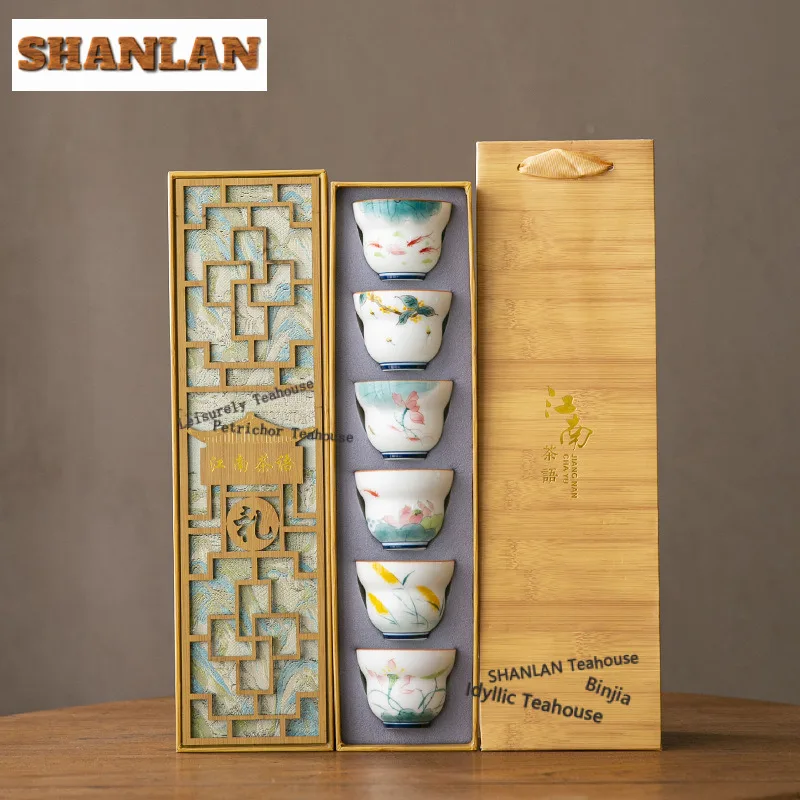 

Набор из 6 расписанных вручную чаш для чая в форме лотоса, круглые чайные чашки, антикварные чайные чаши, чайная парочка, чашки для дегустации и ароматизации чая, чайные чашки чазан, подарочные чашки для мастера чайной церемонии