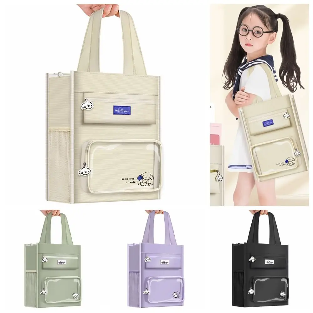 

Canvas Student Tote Bag Multi-pocket Large Capacity Hand-held School Bag Casual Cute Canvas Storage Handbag Stationery