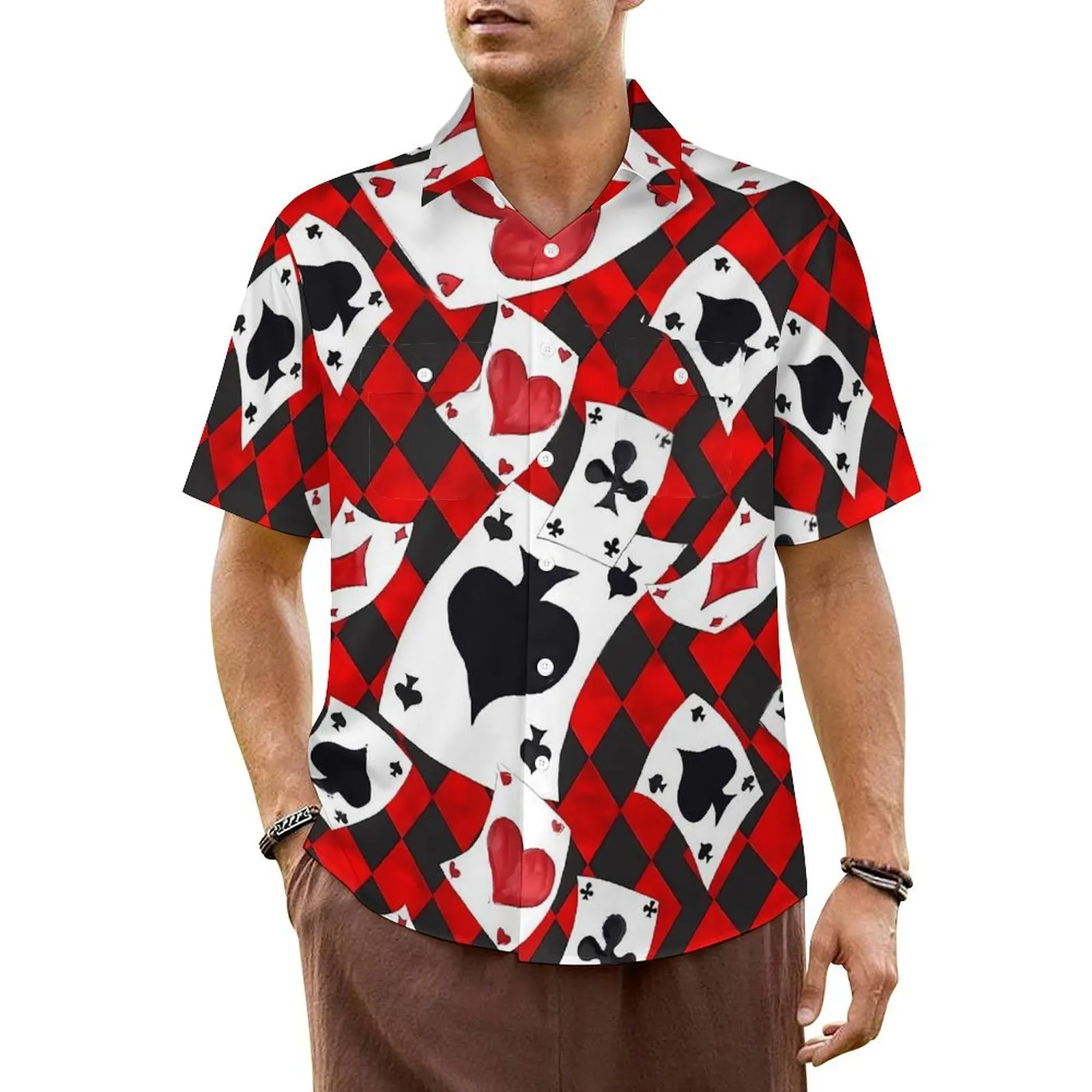 Poker Cards Casual Shirt Playing Cards Cool Hawaiian Shirts Male Short-Sleeved Beach Streetwear Graphic Oversized Blouses