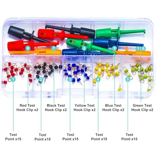 PCB Test Point & Test Hook Clip Assorted Kit, Black/Red/Green/Blue/Yellow Test Point Pin & Test Hooks Clips Spring Hook Clip