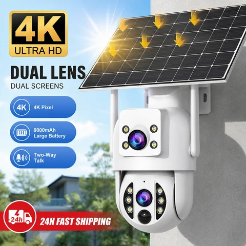 JOOAN 4K 10MP WiFi Surveillance Camera Solar Outdoor CCTV Camera With Solar Panel Dual Lens PTZ IP Cam Security Protection