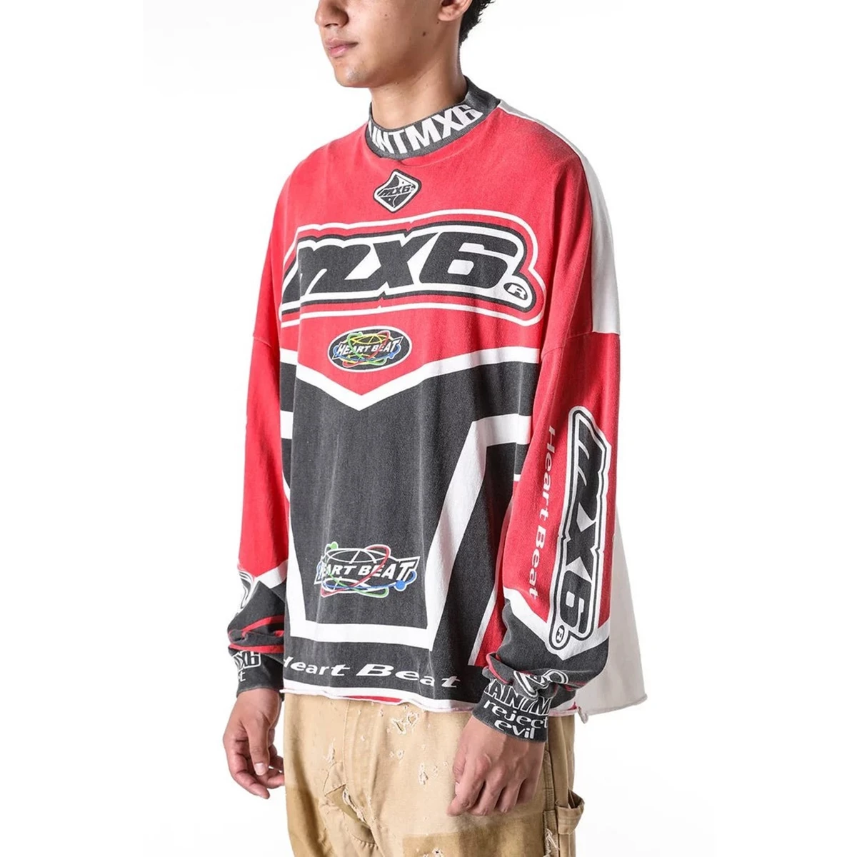 Yao Fashion SAINT OF MICHAEL Graphics Print Oversize Racing Style Men Tops Long Sleeve Tee HipHop