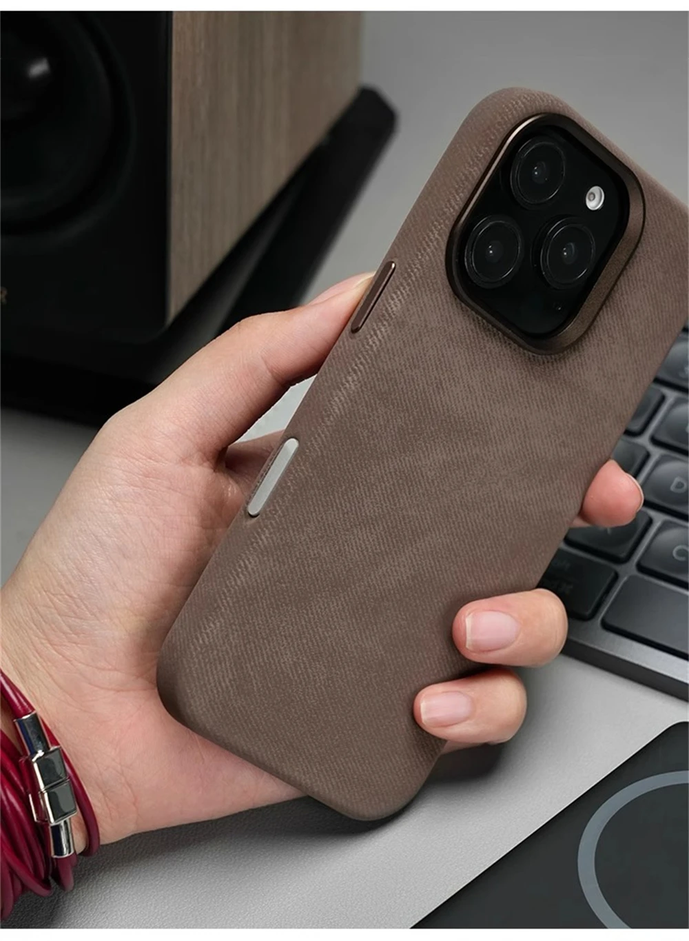 Luxus Faser Leder Stoßfest Fall Für iPhone 17 Pro Max 16 15 14 Plus 13 12 Für MagSafe Magnetische Drahtlose lade Zurück Abdeckung – Detail 11