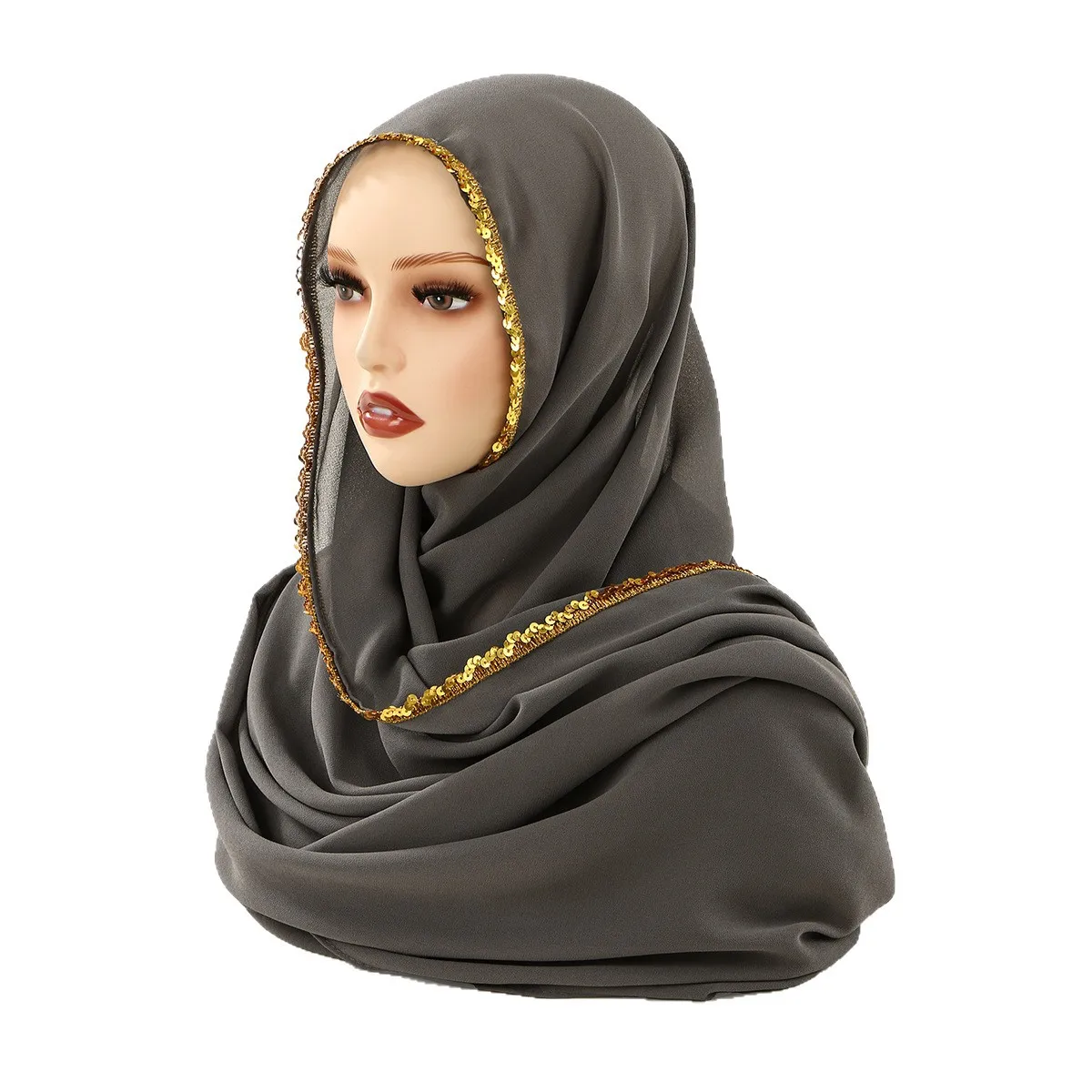

Fashion Women Sequins Chiffon Headscarf Ready To Wear Hijab Scarf Muslim Shawl Islamic Hijabs Arab Wrap Head Scarves Turbante