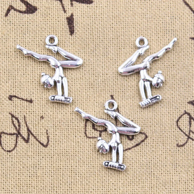 15pcs Charms Sporter Gymnastics Gymnast Player 22x22mm Antique Silver Color Pendants Making DIY Handmade Tibetan Finding Jewelry