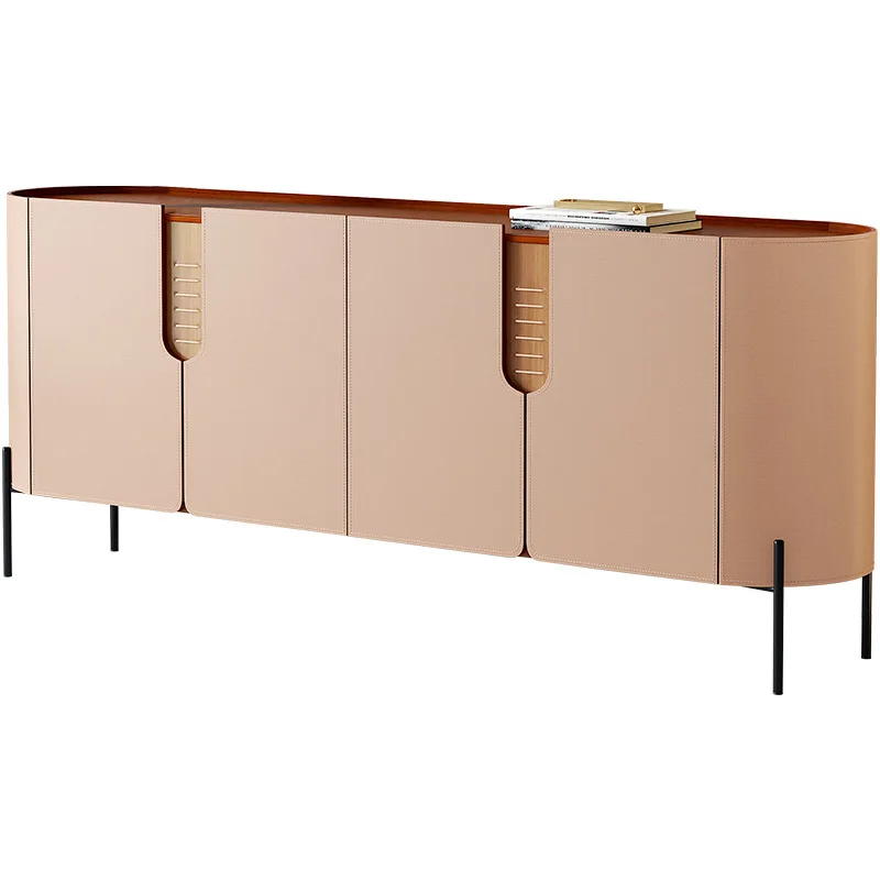 

Modern light luxury Italian minimalist saddle leather against the wall high-end rock slab storage storage side cabinet