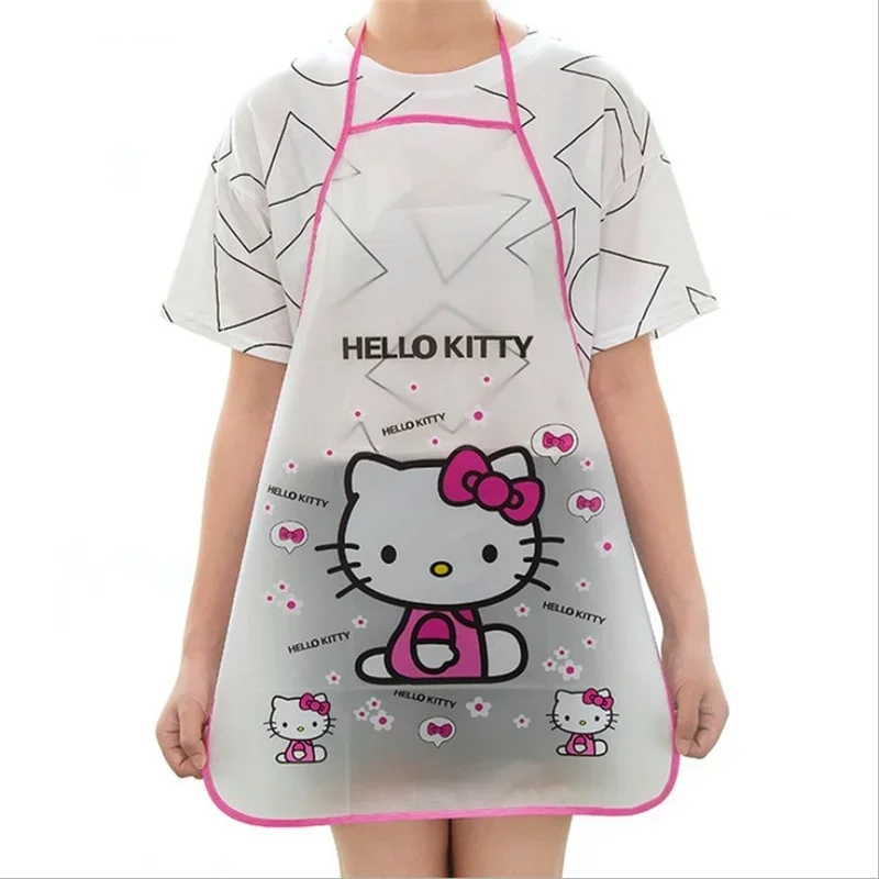 Hello Kitty Apron Kitchen Wipeable Waterproof Oil-Proof Cartoon Cute Transparent Women Mother Cooking Bib Men Baking New Aprons