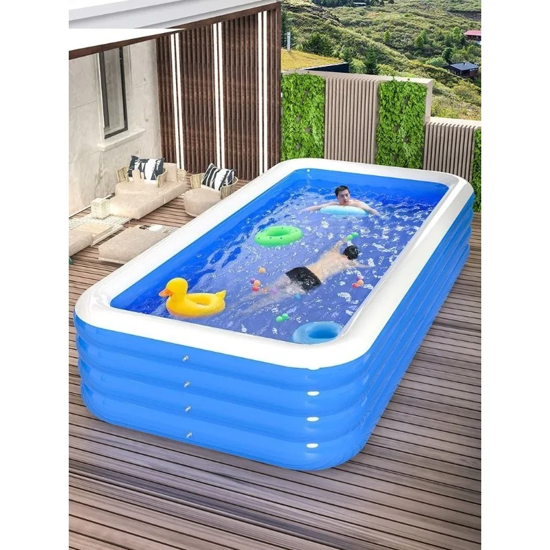 3m/3.8m/4.2m/4.6m Blue-and-white Four-layer Inflatable Pool, Perfect for Families To Enjoy Summer Outdoor Fun in The Backyard