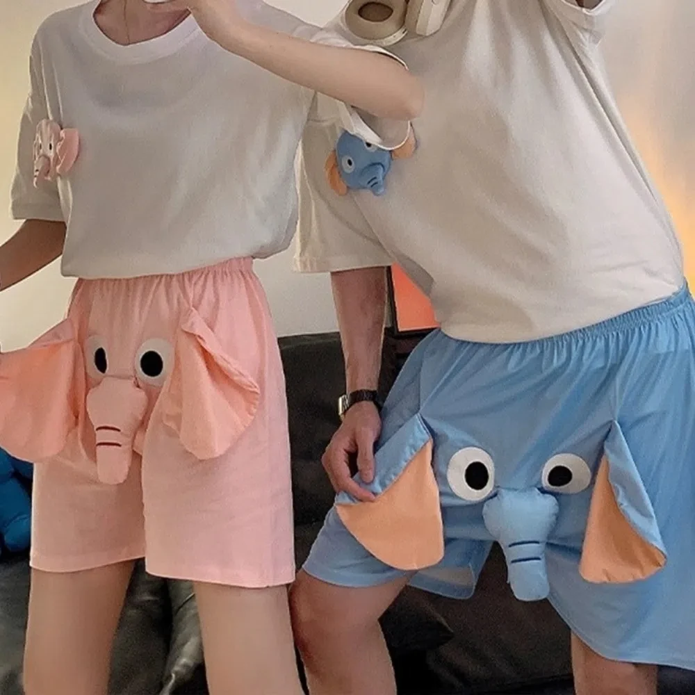 

Fashion 3D Ears Elephant Trunk Pajamas Nose Funny T-shirt Shorts Nightwear Loose Couple Pajamas Suit Home