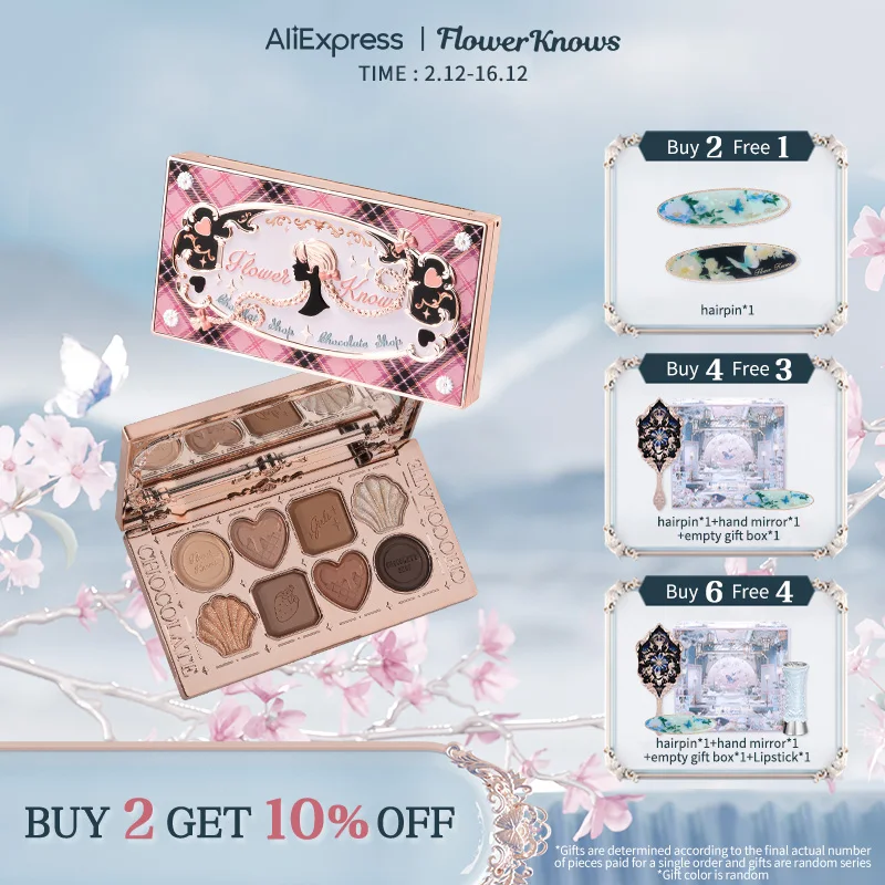 Flower Knows Chocolate Wonder-Shop Eyeshadow Palette 8-Color Eye Makeup Cosmetics