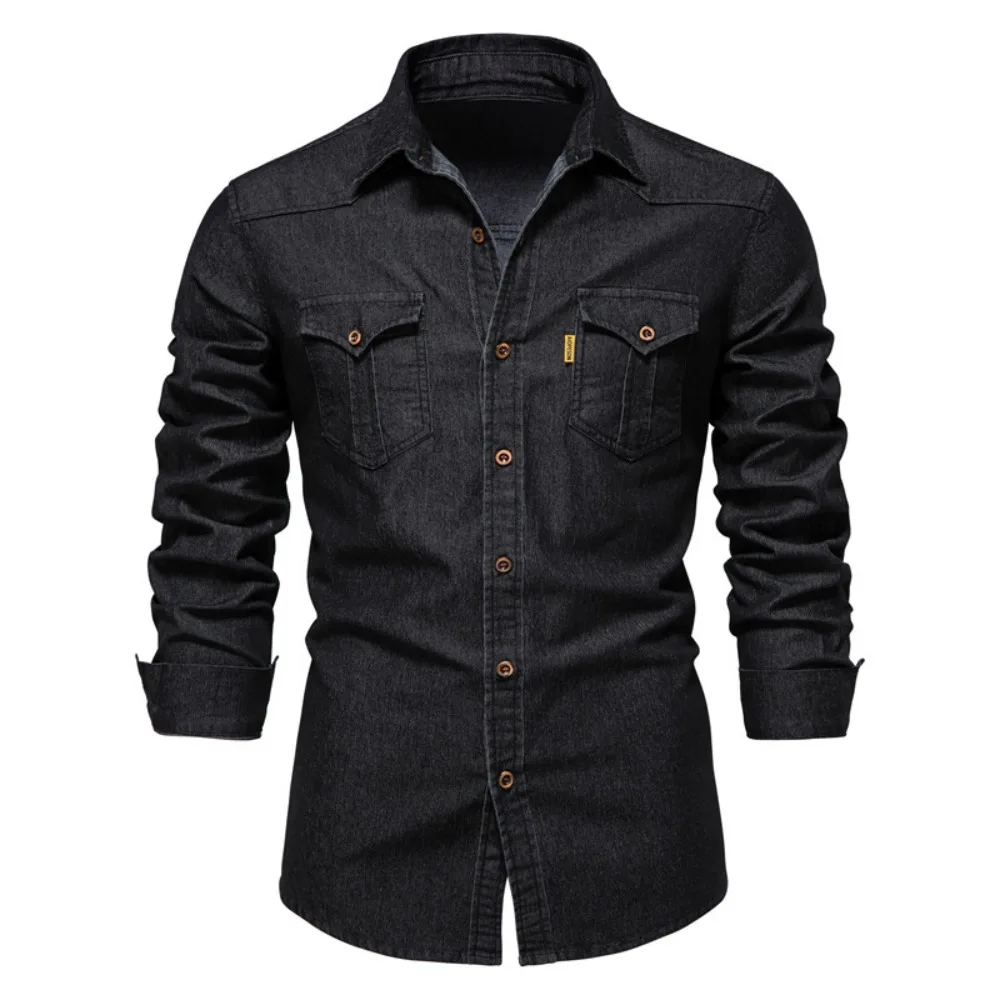 

Men's High Quality Men Long Sleeve Solid Color Pocket Shirts for Men Retro Casual Shirt Jacket