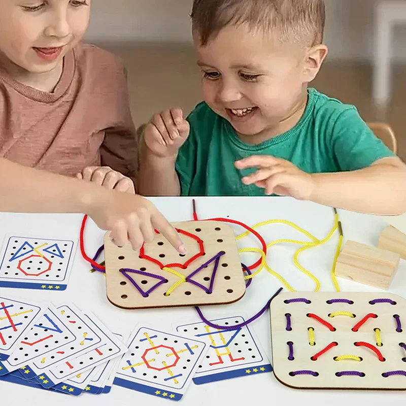 

Wooden Montessori Teaching Aid Geometry Rope Threading Games Children's Early Education Thinking Training Board Educational Toys