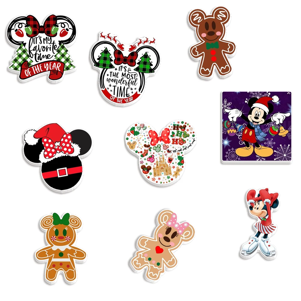 10Pcs/Lots Disney Cartoon Mickey Christmas Series Flat Resin Set Flat Back For DIY Phone Decorations