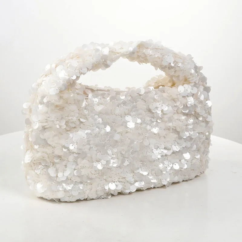 المرأة الأبيض الترتر حقيبة يد لامعة دلو حقيبة أنيقة مساء حقيبة صغيرة لحفل الزفاف رائعة صغيرة حمل الإناث المحفظة #2