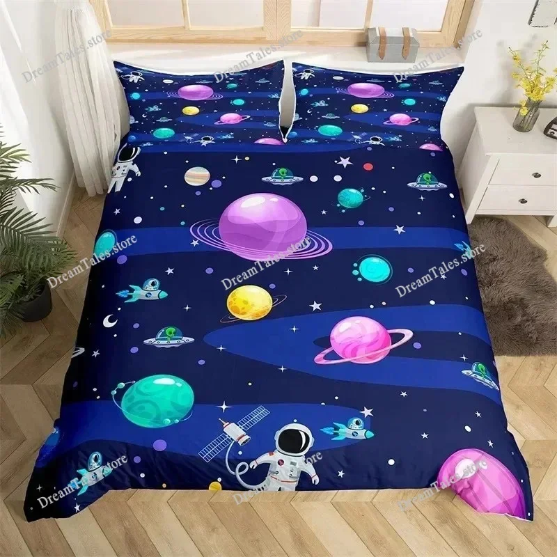 

AstronautSky Galaxy Themed Bedding Set Single Twin Full Queen King Size Bed Set Aldult Kid Bedroom Duvetcover Sets Bed Sheet Set
