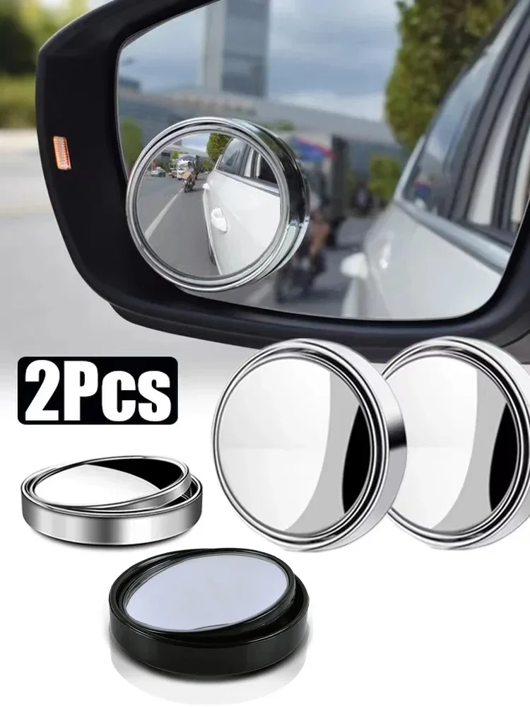 Miroir d'angle mort réglable à 360 degrés, 2 pièces, rétroviseur convexe auxiliaire de voiture, cadre rond, rétroviseurs grand Angle pour l'inversion de voiture