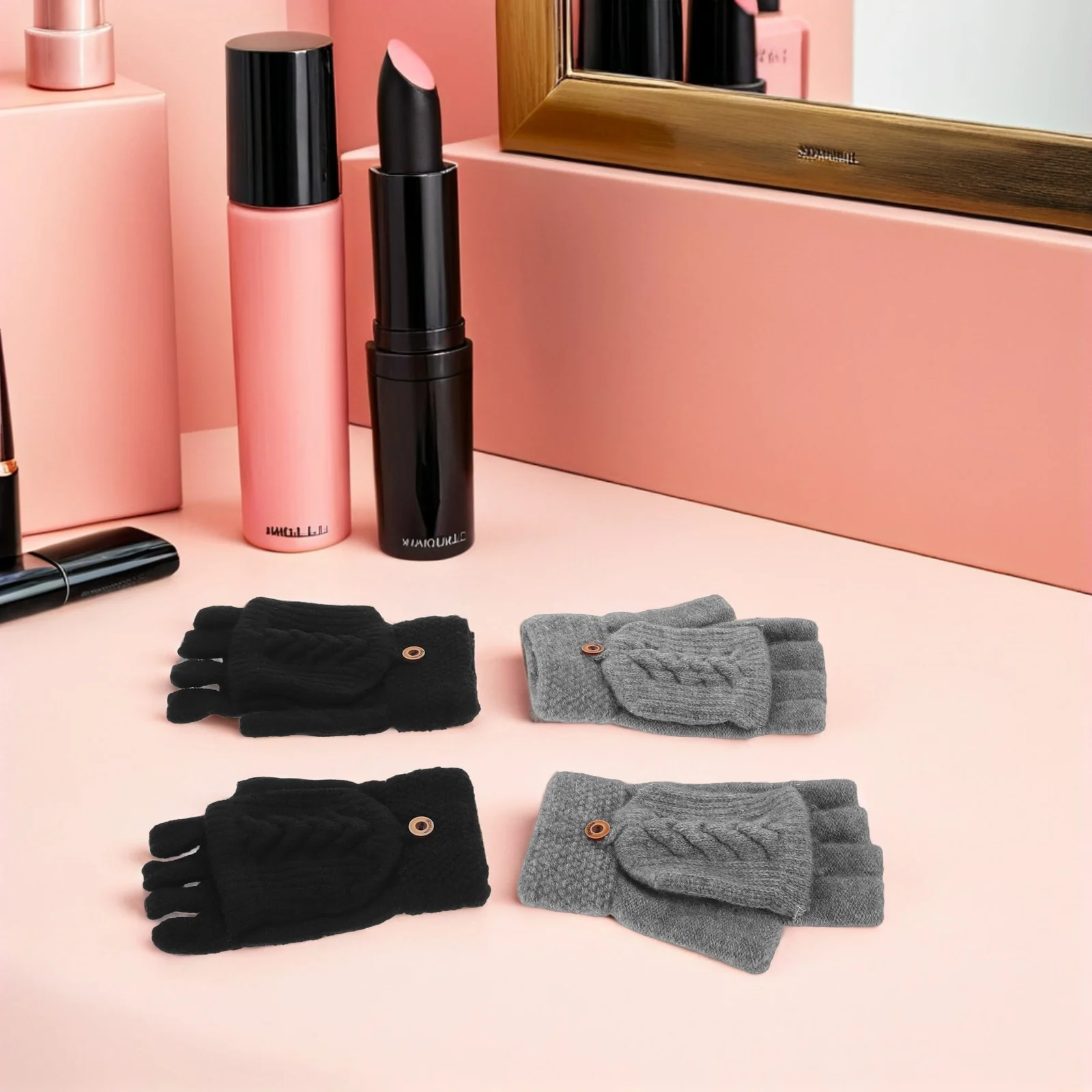 

2pcs Convertible Fingerless Gloves Winter Knitted Touch Screen Mittens For Cycling Skiing Outdoor Thermal Windproof Hand Covers