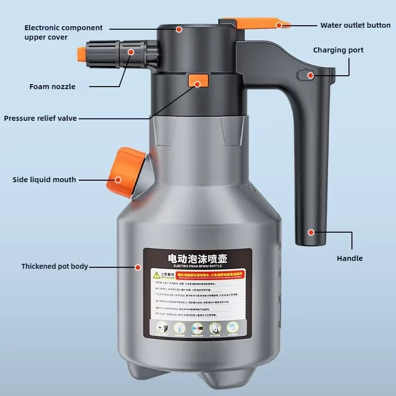 2L بخاخ رغوة كهربائي قوي غسيل السيارات زجاجة رذاذ رغوة الثلج قابلة للشحن غسيل السيارات البخاخ يمكن اكسسوارات السيارات