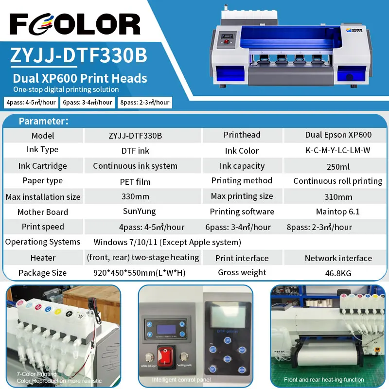 Fcolor Dual XP600 drukarka do głowicy drukującej A3 DTF z wytrząsarką proszkową DTF i piekarnikiem utwardzającym T maszyna do nadruków na koszulki do ubrań bluzy z kapturem