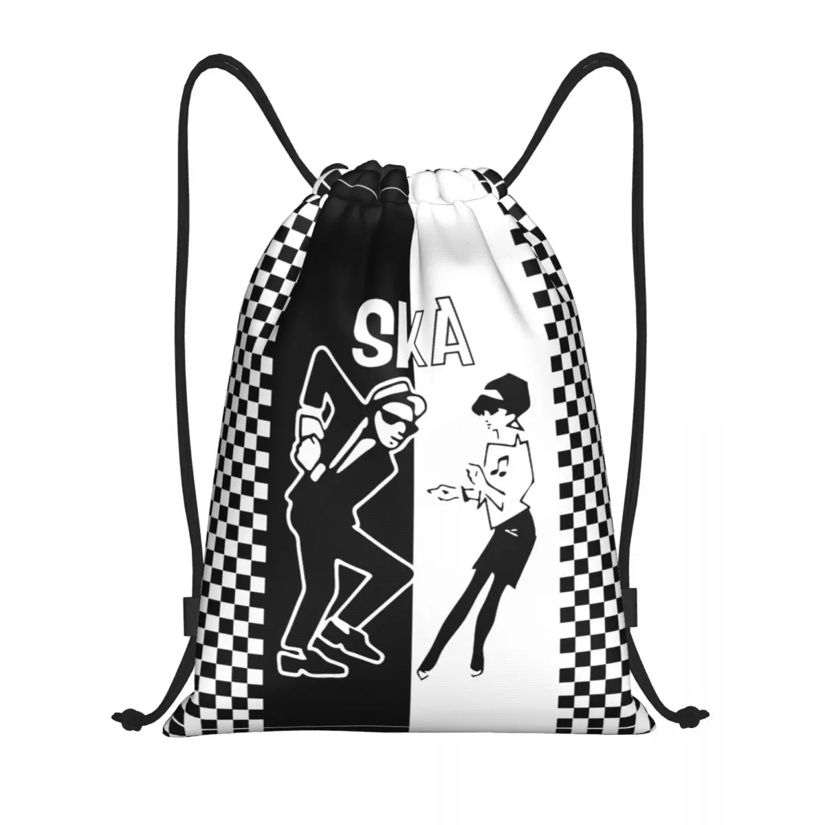 Punk Rock 2 Tone Music Ska Skank Dance Bag Drawstring Backpack Sports Gym Sackpack Two Tone Checkered String Bags for Cycling