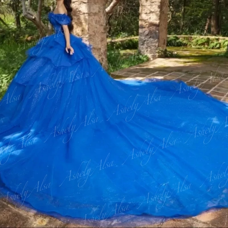 Personalizado azul real vestidos de 15 anos tule quinceanera vestido doce 16 vestido de festa de aniversário princesa baile de formatura vestido