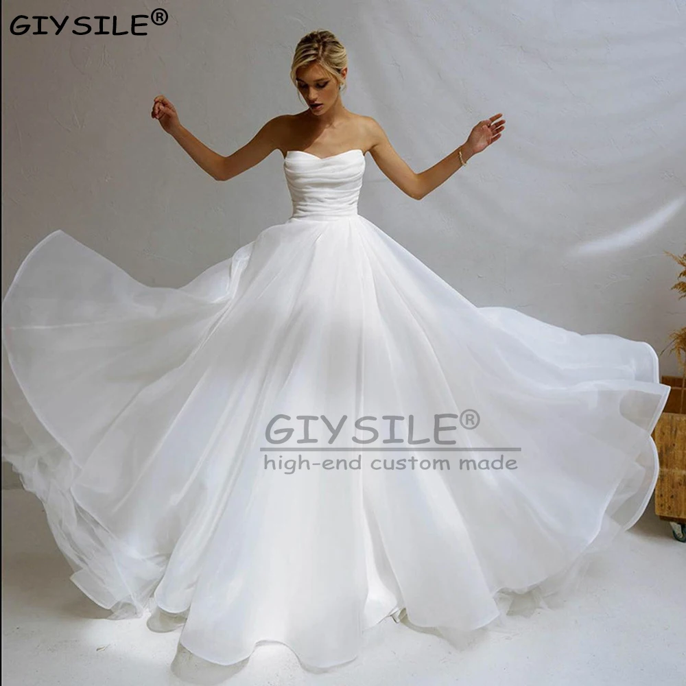 

GIYSILE Customized Simple Wedding Dress Elegant Bridal Gowns A-Line Tulle Tiered Robes Strapless Backless Vestidos De Novia 2025