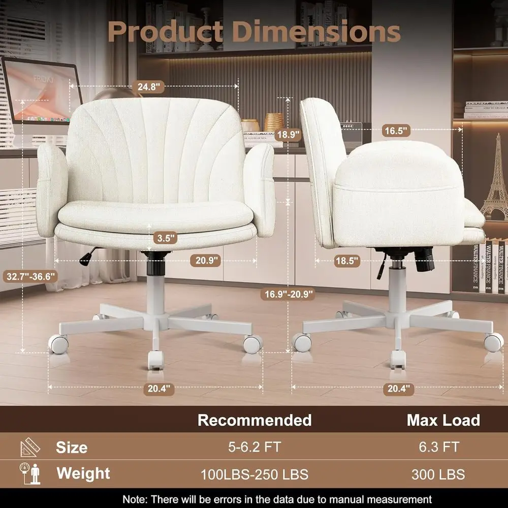 Height Adjustable Vanity Chair, Makeup Chairs with Side Pockets Design, Comfortable Computer Desk Chairs or Home (Linen Fabric,