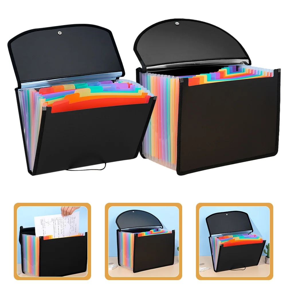 

2 Pcs PVC Folder Accordion File Organizer Bag Document Design Office Handheld Supplies Storage