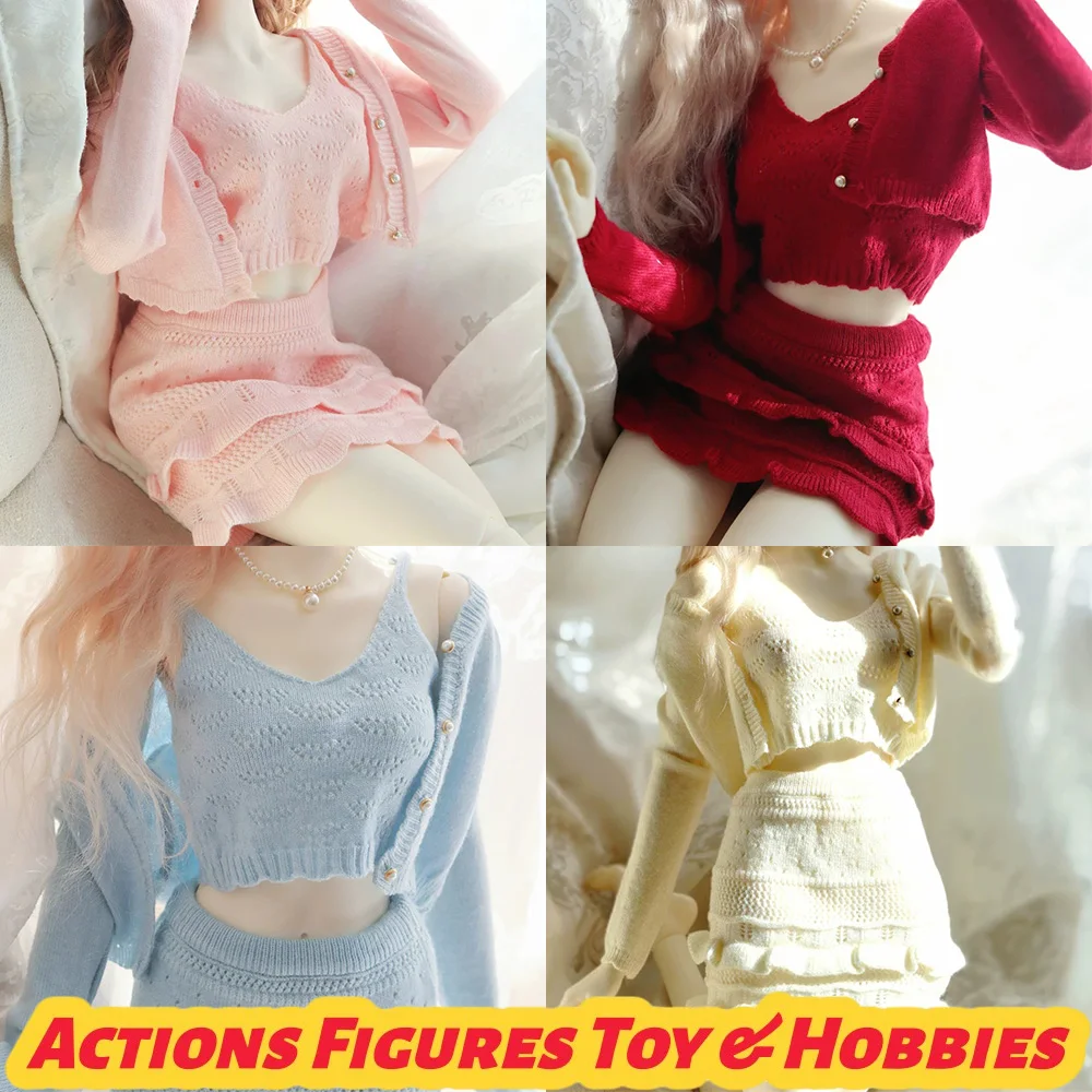 

Big Dolls Jacquard Knit Three-Piece Set Long Sleeves Coat Bare Midriff Vest and Cute Skirt for 1/3 sd16 Action FIgure Toys