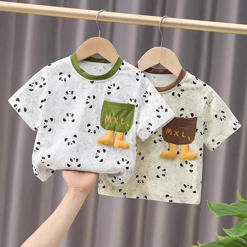 

1-9 Years Old Summer New Boys' Cotton T-shirt Fashion Children's Short Sleeve Trendy Baby Tee Handsome Kids T Shirt Top