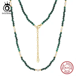 ORSA JEWELS Malachite Beaded Choker Necklace for Women with Pearls 925 Silver Green Stone Neck Chain Jewelry Wholesale MPN07