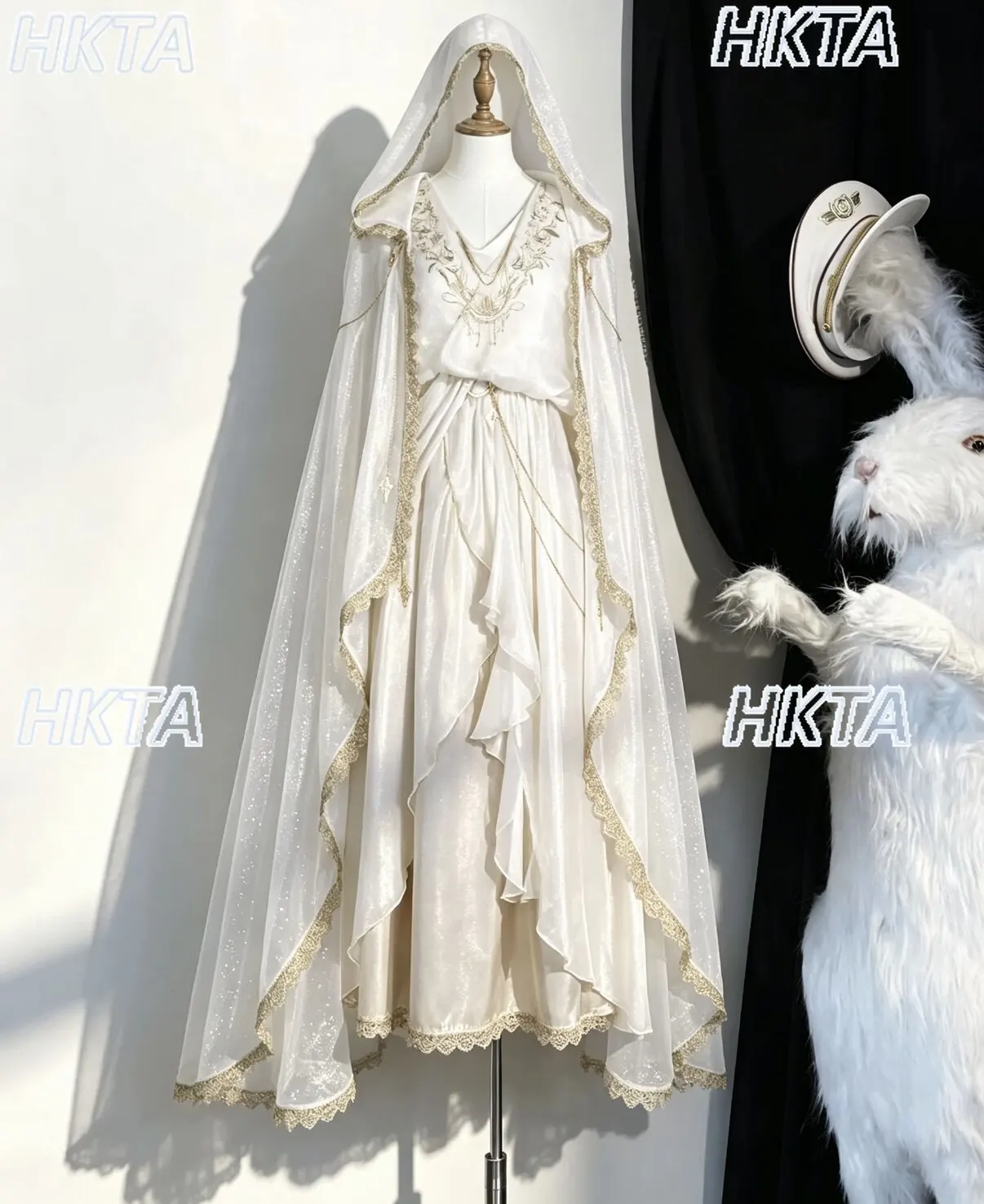 Subculture Gothic Vintage Court Embroidery Lace Ruffled Edge Long Dress Hooded Cape Jacket Autumn Cosplay Two Pieces Sets Women