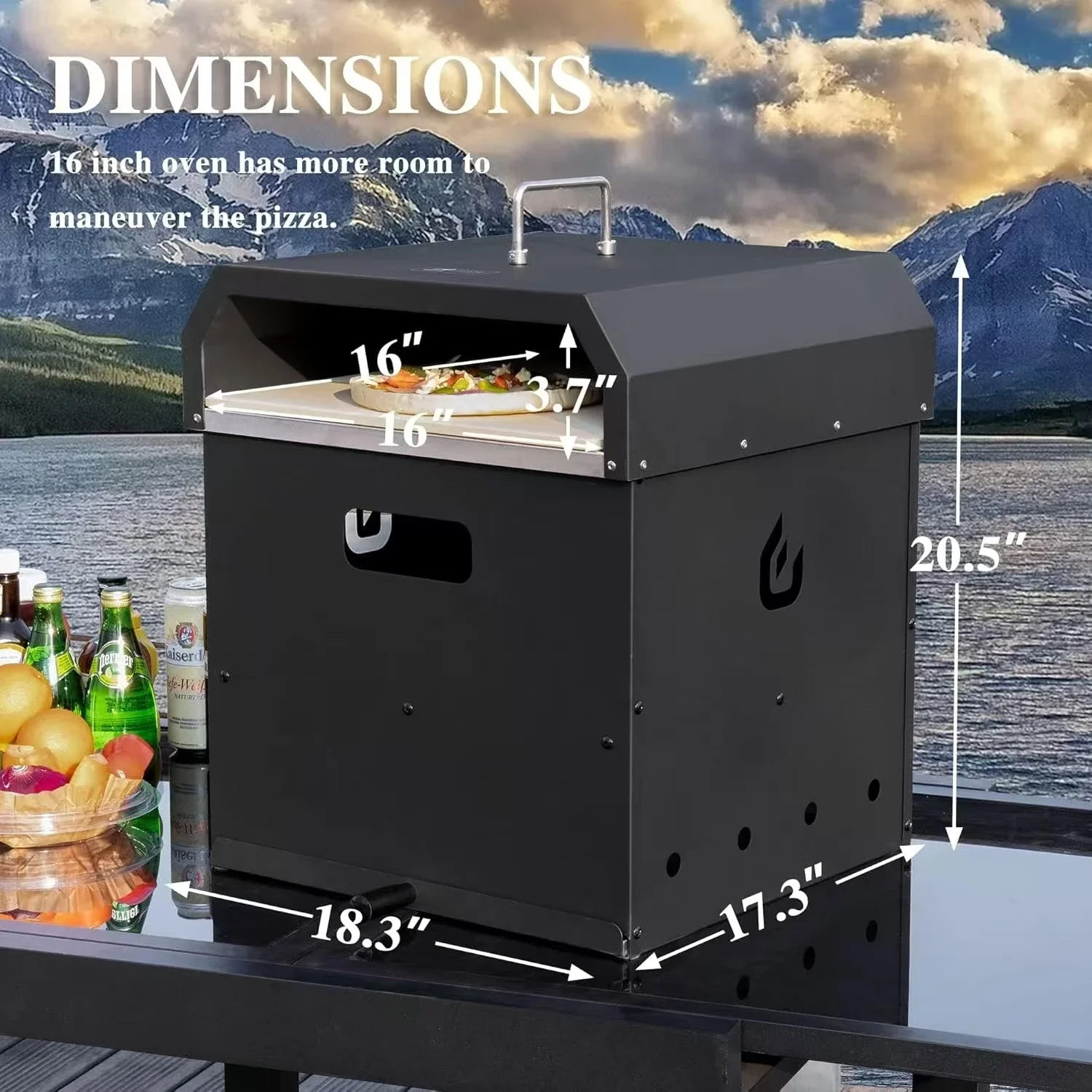 16-Inch  Portable 4-in-1 Multifunctional Outdoor Pizza Oven 2-Layer Detachable Pizza Stone Peel Cover Pellet Grill Cooking Grate