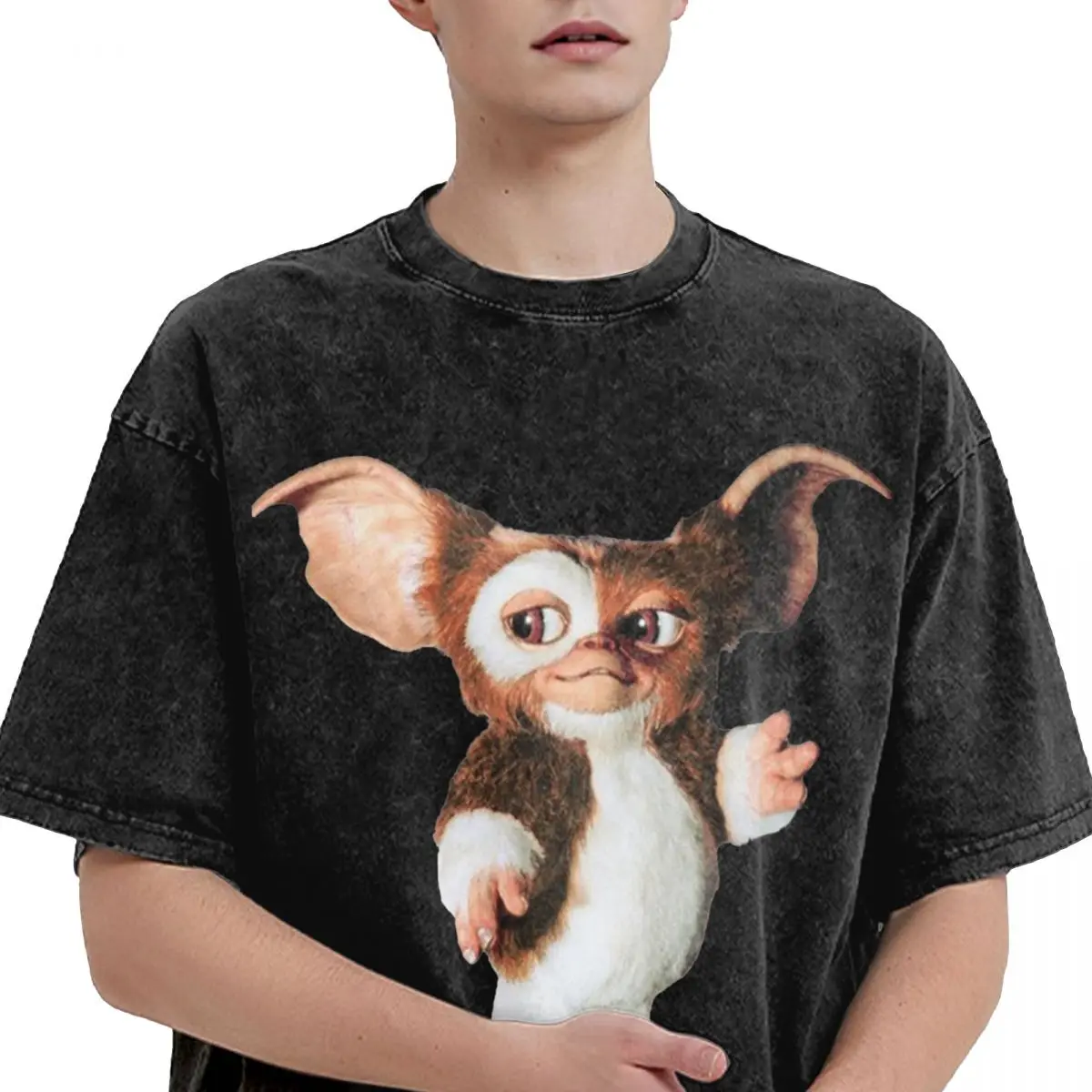 Gremlins Gizmo T Shirt Washed 100% Cotton Oversize T-Shirt Monster 80s Horror Christmas Movie Novelty Graphic Printed Tops Tees