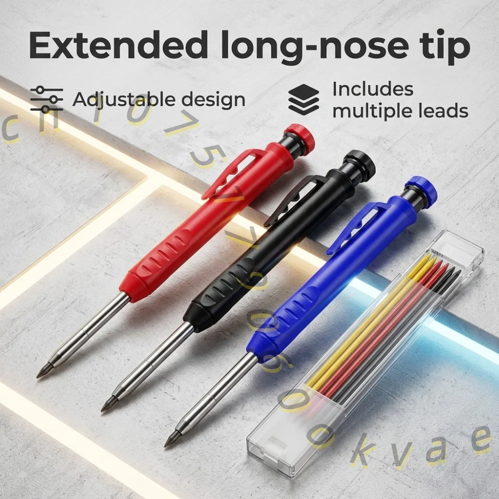 Solid Woodworking Pen Deep Hole Carpenter Pencil with Built-in Sharpener & Refills