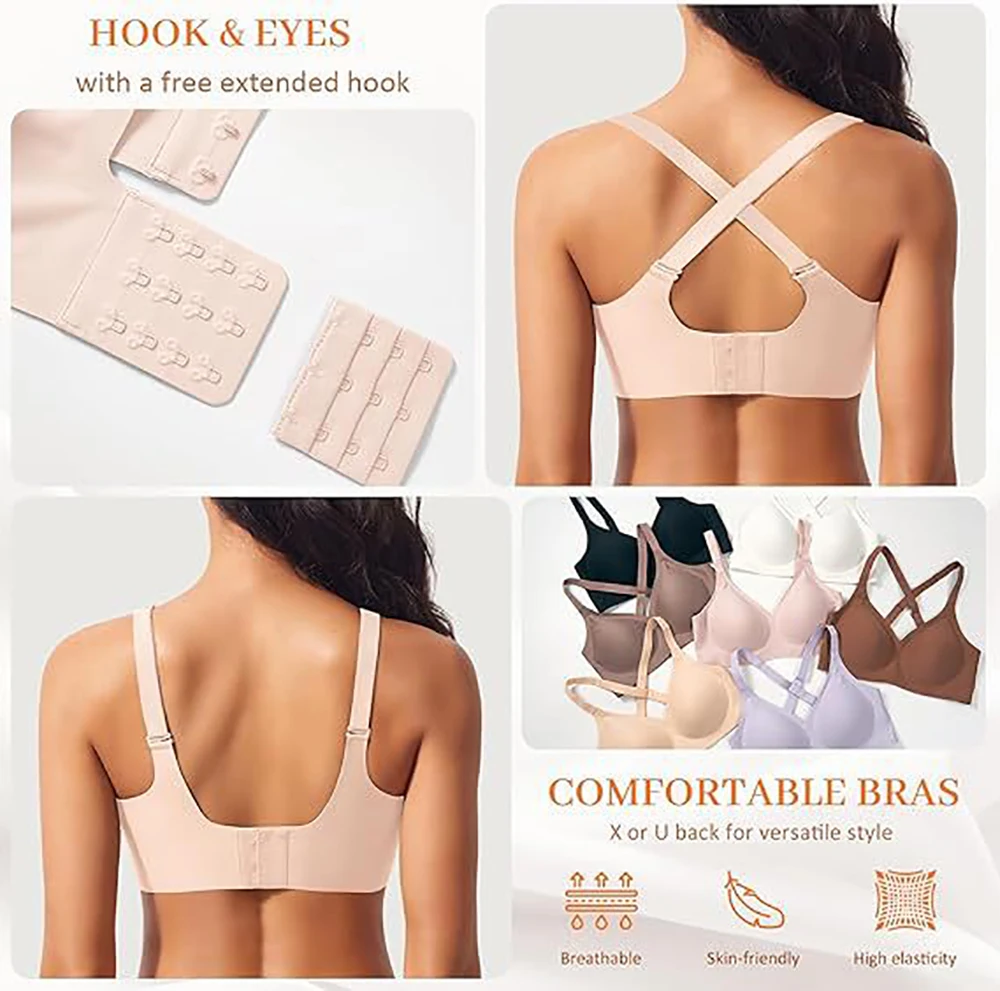 Jelly Wireless-BH, tiefer V-Push-up-BH, nahtloses T-Shirt, bequemer Plunge-BH ohne Bügel, BHs mit verstellbaren Trägern, Alltags-BHs – Detail 9