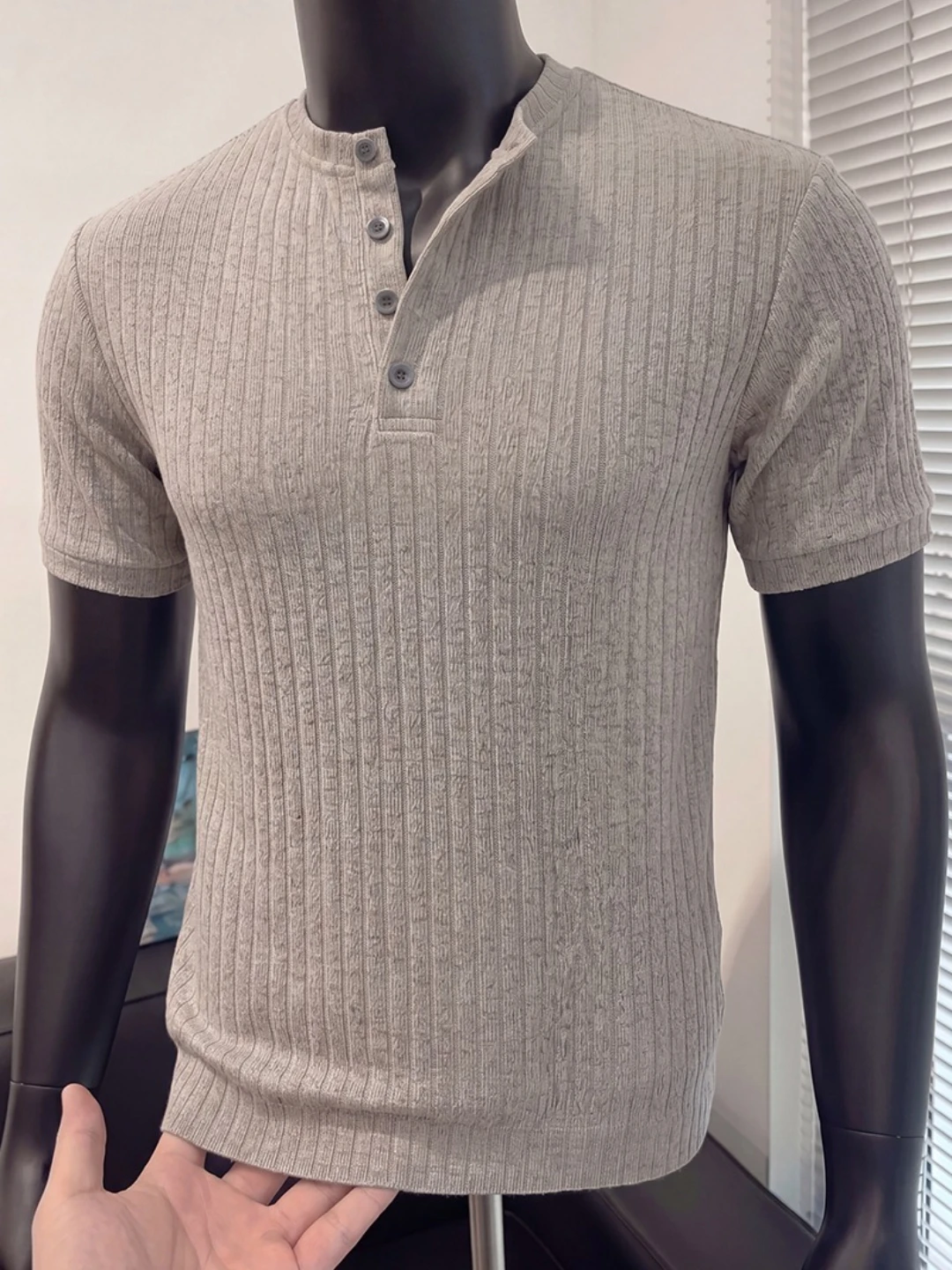 Men's Old Money Henley Shirt Ribbed Knit Short Sleeve T-Shirt High Stretch Casual Button Down Top Basic Tee Plus Size