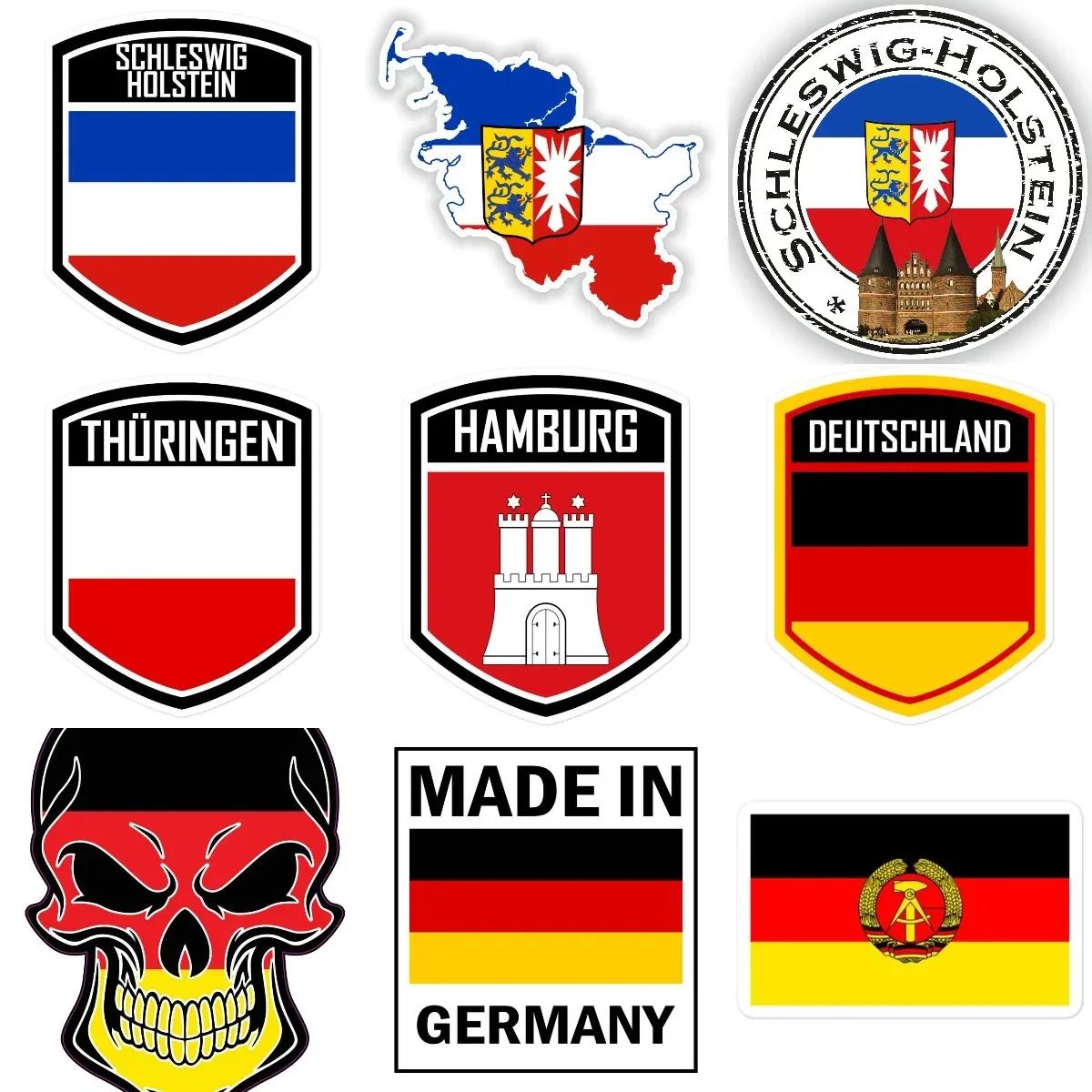 

Germany Holstein Flag Map Badge PVC Sticker for Decorate Truck Window Laptop Camper Car Bicycle Van Table Wall Decal Accessories