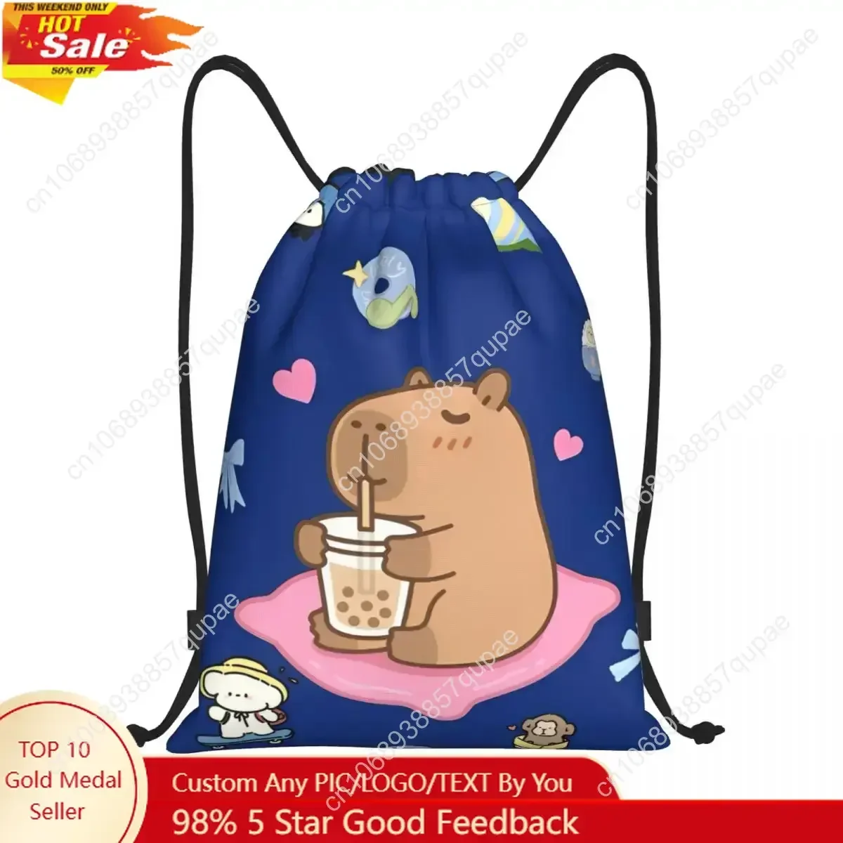 Cute Capybara Capibara Animal Drawstring Backpack Sports Gym Bag String Sackpack for Exercise