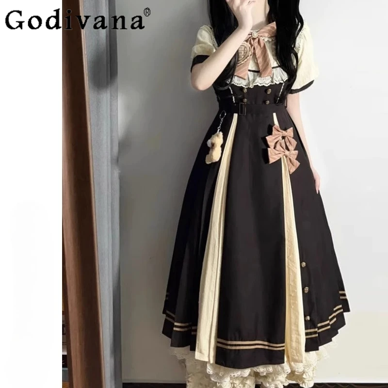 

Elegant Lady Japanese Original Olita Short-sleeved Dress Summer Cute Sweet Bow Girls Daily Commuter Dress