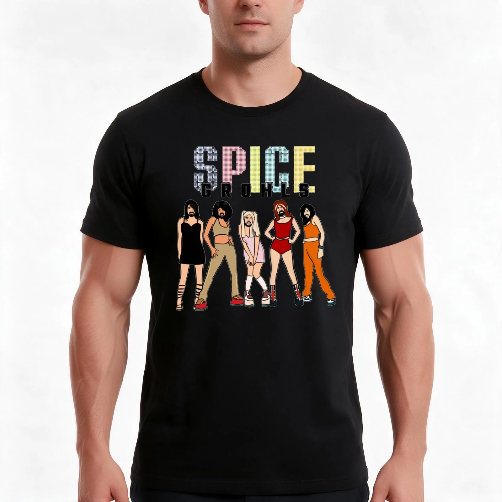 spice grohls T-Shirt, Summer Casual Cotton Tee, Oversized Streetwear Tops, Vintage Graphic Print, Loose Fit Short Sleeve