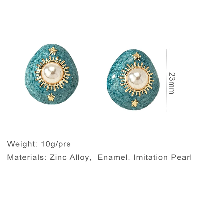 Metal Enamel Imitation Pearl Post Earrings For Women Vintage New Designed Styles Fashion Jewelry Fancy Party Accessories 2023379