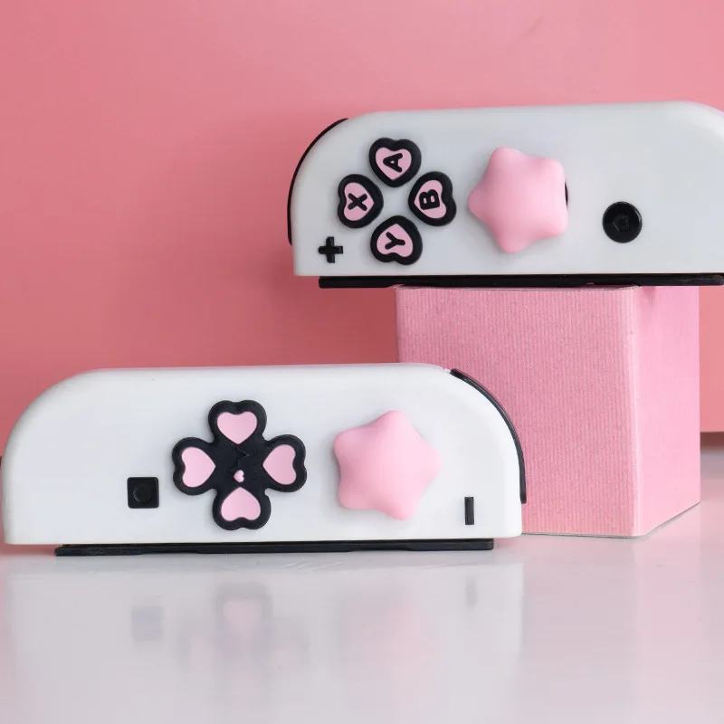 Love Star Silicone Soft D-pad Cross Button ABXY Key Sticker Skin Case For Switch 2/NS oled Joy-con Thumb Stick Grip Cap Cover