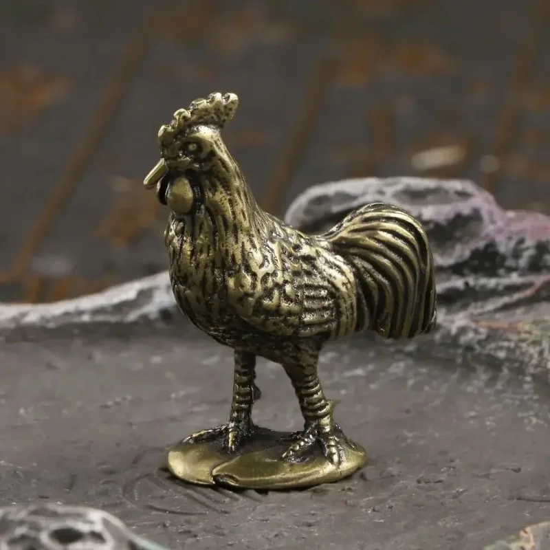 Retro Brass Cock Copper Ornaments Rooster Figurines Creative Antique Twelve Zodiac Chicken Portable Crafts Collection Tea Pet