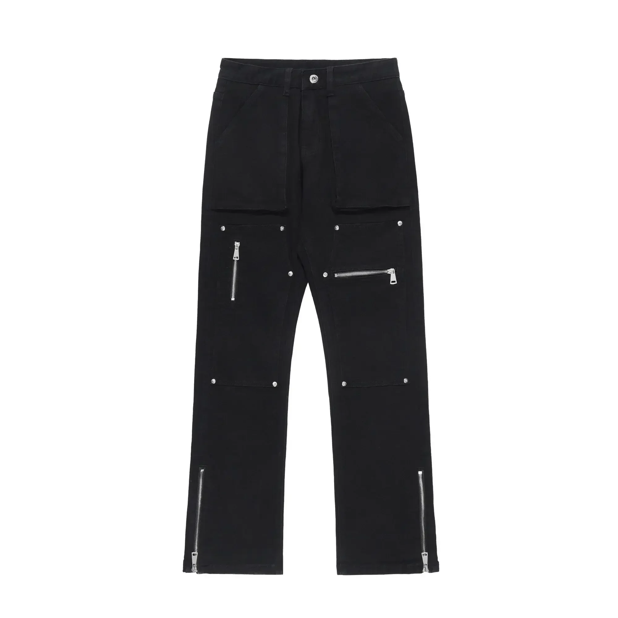 

Y2k Black Techwear Jeans for Men Fashion Zippers Wide Leg Denim Pants Men Casual Streetwear Joggers Hip Hop Straight Loose Jeans