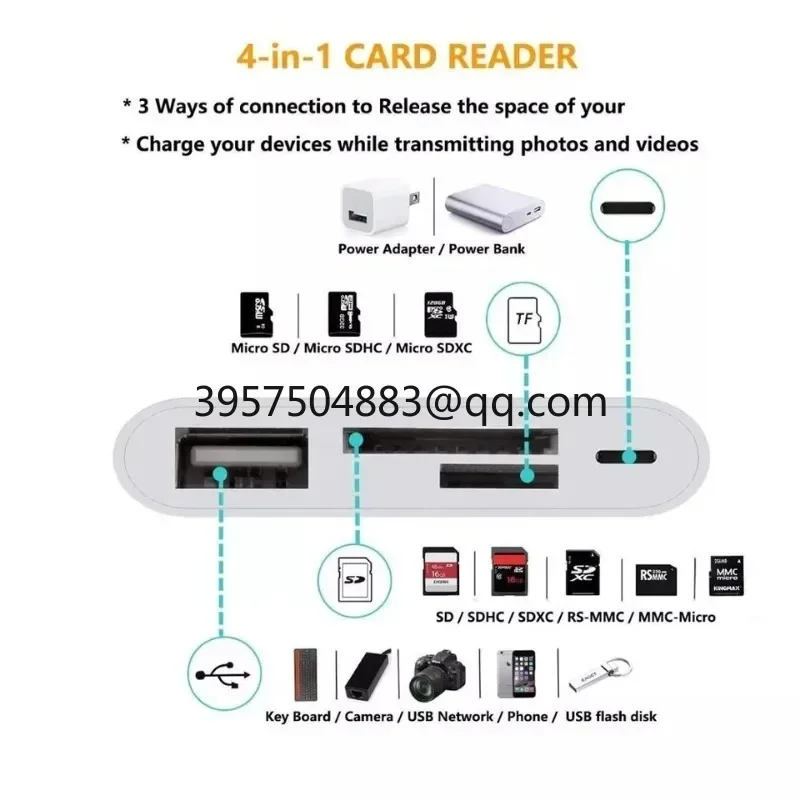 Multi Function 4 in 1 OTG card reader with Charging USB Port SD TF micro Card Reader Camera Connection Kit for Phone